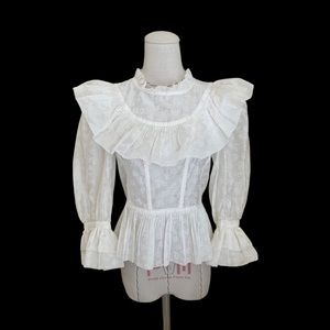 Ulla Johnson Edna Floral Pleated High Neck White Blouse size 6